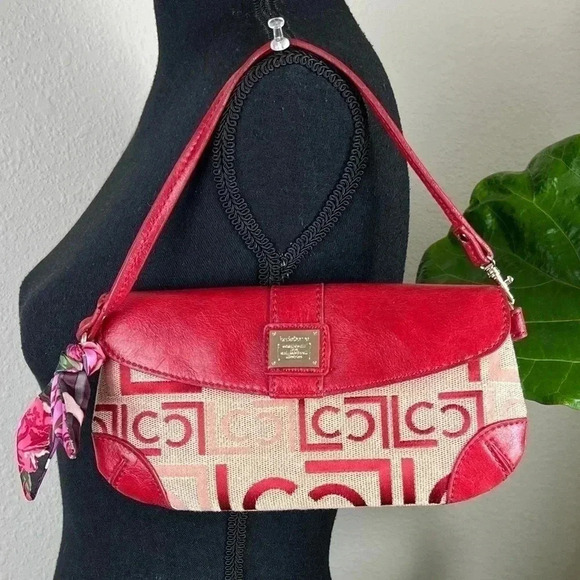 Liz Claiborne Women’s Vintage Monogram Crossbody Wristlet Purse With Scraf - Picture 1 of 16